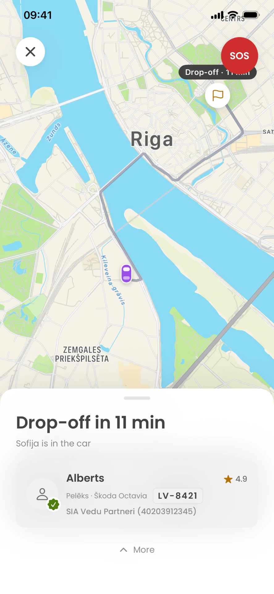 VEDU lietotnes ekrāns 3: Reāllaika sekošana